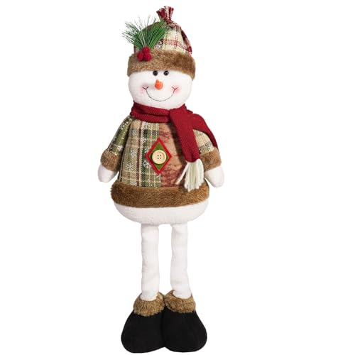 Generico Decorações de Natal com boneco de neve, figura de pé Pai Natal, decoração de Natal pernas extensíveis figura decorativa