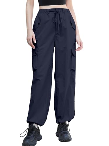Image of Cromoncent Cargo Pants Girls & Women Parachute Pants Y2K Baggy Rave Clothes Waterproof with Pockets, 6 Years - 3XL