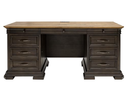 Martin Furniture Executive Credenza, Desk with Solid Wood Plank T...