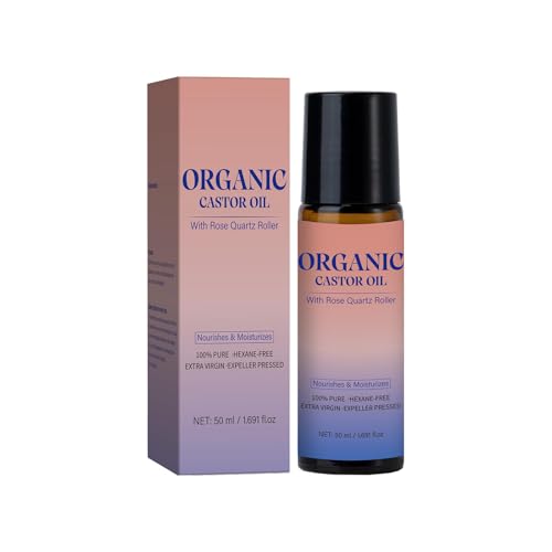 Roll-on de aceite de ricino,Organic Castor Oil Roll-On with Rose Quartz - 100% Pure Extra Virgin, Hexane Free,Cold-Pressed 1.7 fl oz - Suitable for All Skin Type (1)