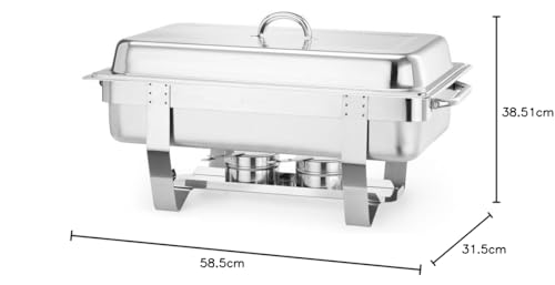 Foto von HENDI Chafing Dish, Set, 2 zusätzliche GN Behälter 1/2 65 mm tief, 3 zusätzliche GN Behälter 1/3 65 mm tief, Warmhaltebehälter, Speisewärmer, Behälter, 585x385x(H)315mm, Edelstahl 18/0