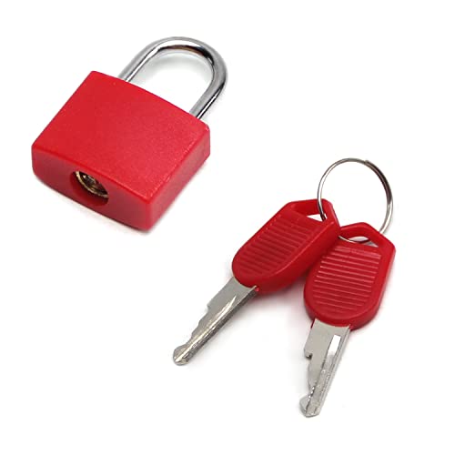 MroMax Keyed Padlock, Zinc Alloy Padlocks with 2 Keys, Red ABS Shell 22.5mm Width, Waterproof Padlock Outdoor Use for Suitcases, Home, Toolbox, Keyed Alike 1Pc