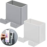 2 Pieces Wall Mount Phone Holders Adhesive Wall Phone Storage Box Wall Mounted Phone Holder Wall Smartphone Stand for Home Bedroom Bathroom Kitchen Office Wall (White, Grey)