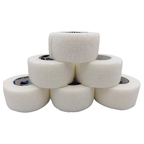 PintoMed - WHITE Cohesive Bandage Stretched 6 Rolls x 2.5cm x 4.5m Self-adhesive Flexible Bandages, Professional Quality, First Aid Sports Wrap Bandages - Pack of 6 Cover