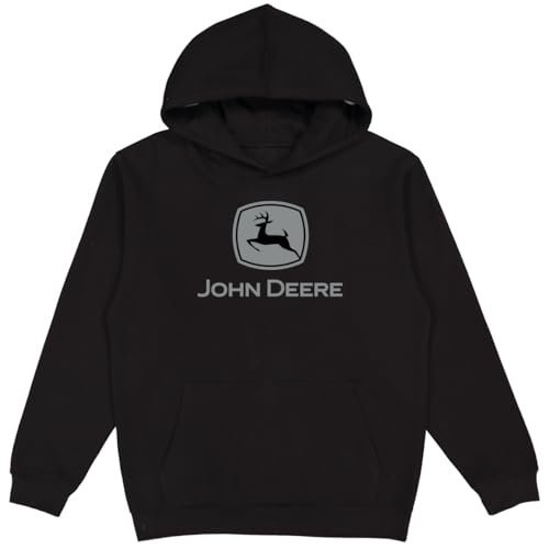 John Deere Sudadera con capucha, logotipo de la marca registrada, negro, gris (Black with Grey Logo), XX-Large
