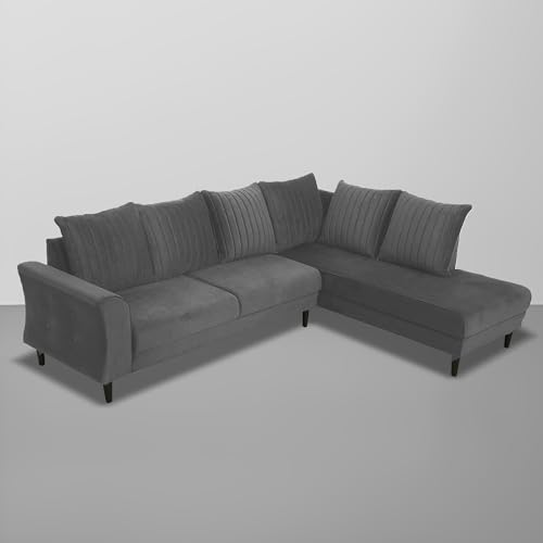 Image of Gratly RHS 4 Seater L Shape Sofa Set for Living Room (Dark Grey Colour) Premium Fabric Sofa