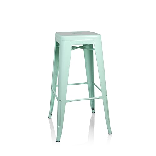 hjh OFFICE 645017 Tabouret de Bar VANTAGGIO High métal Vert Pastel Mat Tabouret rétro Design Industriel, empilable