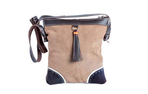 RAU bolso bandolera de piel serraje con borla de bandera de españa (topo)