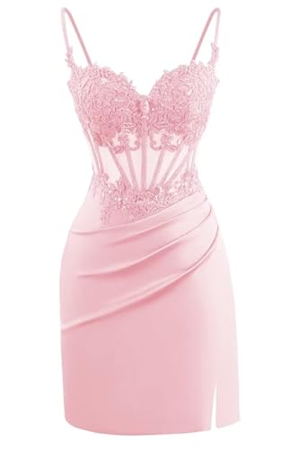 Mermaid Satin Short Homecoming Dresses for Teens Lace Sequin Applique Corset Prom Dress Ruffle Mini Cocktail Dress