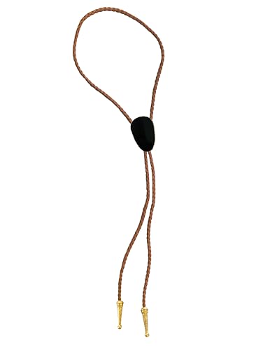 Image of Daisy Del Sol Gemstone Bolo Tie Braided Vegan Faux Leather Natural Stone Gold Handmade Necklace Adjustable Boho Western Jewelry