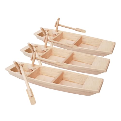 Toyvian 3pcs Unfinished Wooden Boat Model Rustic Home Decor Natural Crafts Boat Ornament Present for Model Collectors for Tables Desks and Shelves