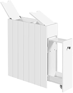 costoffs Slim Bathroom Cabinet, Slimline Storage Unit, Compact Freestanding Organizer with Wheels, Drawers & Slide-Out Shelf, White