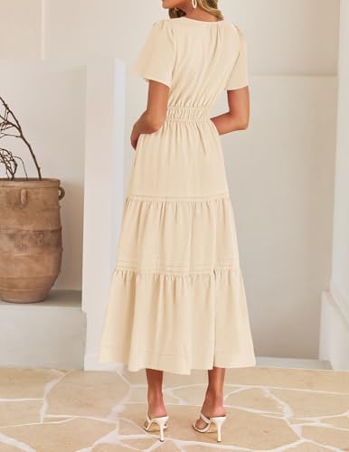 Image of ZESICA Women's Summer Casual Short Sleeve Boho Midi Dress