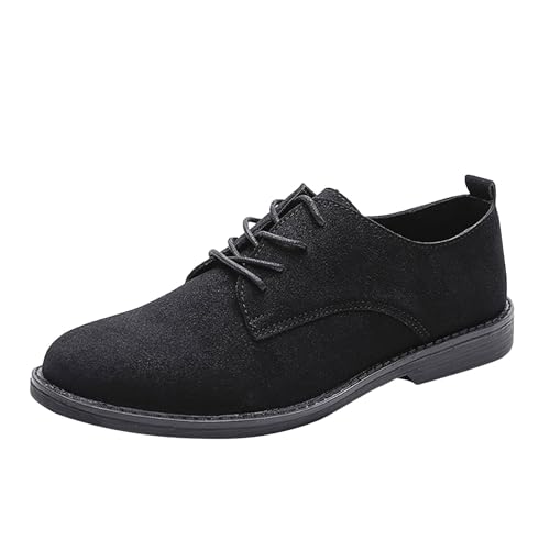 Męskie zamszowe buty derby klasyczne sznurowane eleganckie sukienki na co dzień oksfordy na co dzień formalne obuwie biznesowe, Czarny, 39 EU