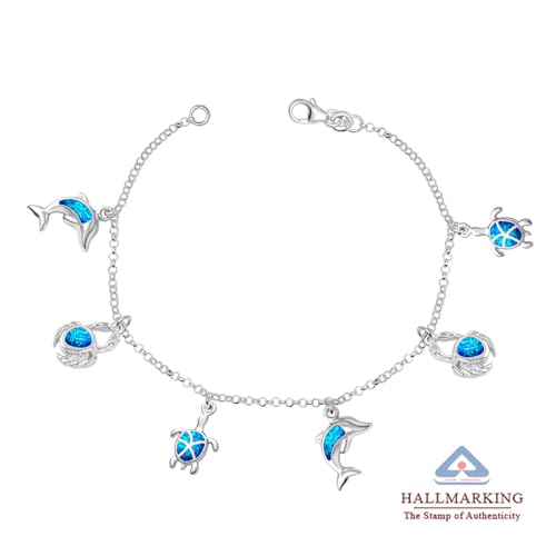 Image of TRUESILVER ACPL 925 Sterling Silver Anklet for Womens | BIS Hallmarked Ocean & Evil Eye Charm Adjustable Anklets Bracelet | Starfish Shell Turtle Anchor Beach Foot Jewelry | 1 Piece