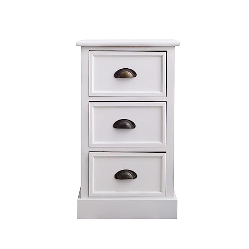 Rebecca Mobili Mesita de Noche provenzal, Muebles 3 cajones, Madera Blanco, para Dormitorio y baño - Medidas: 63 cm x 37 x 27 cm (AxANxF) - Art. RE4561