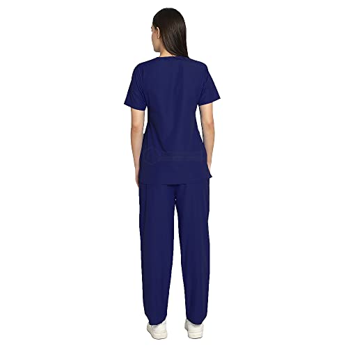 Image of IS IndoSurgicals Faux Wrap Scrub Suits for Doctors Women OT Dress (XL, Navy Blue)