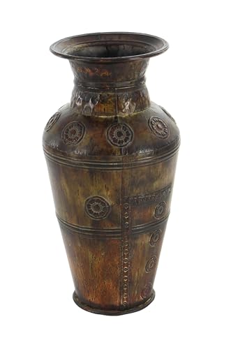 Deco 79 Metal Decorative Vase Indoor Outdoor Large Centerpiece Vases with Floral Relief, Set of 2 Flower Vases for Home Decoration 29", 22"H, Brown - Image 3