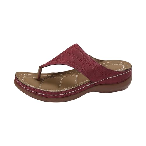 Chanclas para mujer, ortopédicas, de piel sintética, con plantilla, para playa, plataforma, cuñas, zapatos de verano, cómodas, antideslizantes, para el verano, rojo, 36 EU