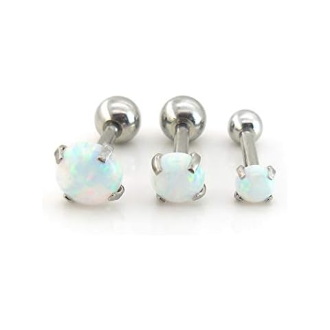Emmajewels 16G 1/4" Triple Forward Helix Stud Earring Cartilage Jewelry 2-5mm Opal Prong Set Stone Tragus Ring Ball Back (3,4,5mm Stone) Cover