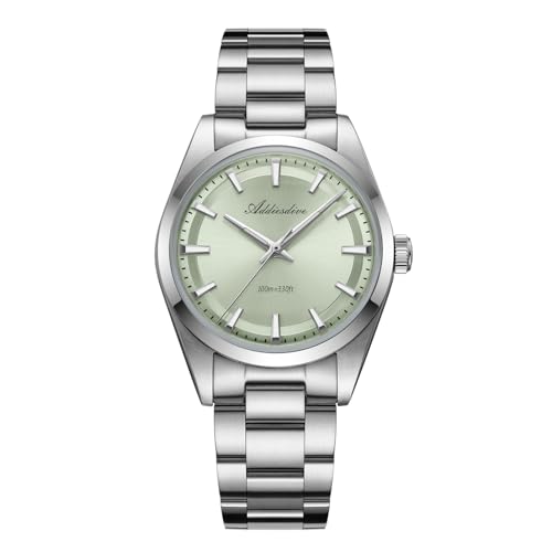 ADDIESDIVE Relógio de pulso para homem, de aço inoxidável, impermeável, 100 m, cor verde/branco/cinzento, 2066steel verde, Clássico