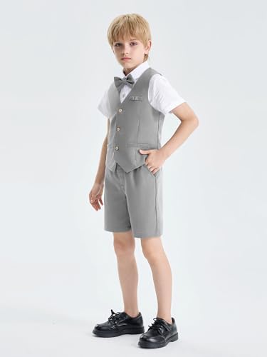 Image of LOLANTA Boys Linen Suit 4 Piece Summer Gentleman Outfit Kids Shorts Set