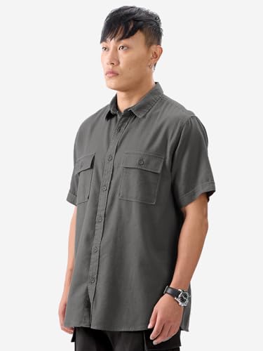 Image of The Souled Store Solids: Men and Boys Short Sleeve Collared Neck Button Front Cotton Shirts