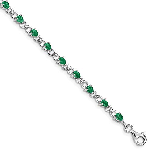 Solid 925 Sterling Silver Emerald Green May Gemstone And Diamond Bracelet - With Secure Lobster Lock Clasp 7" (.02 Cttw.) #TOP8