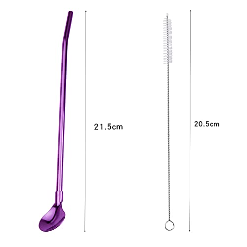 7 Pcs Drinking Straw Spoon Stainless Steel Reusable Straw Spoon with 1 Cleaning Brush (Regular), Multicolor - Image 2