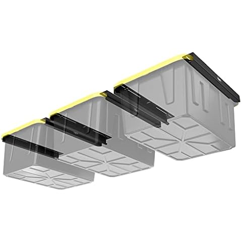 Koova Overhead Garage Storage Racks for Utility Bins, Frame Rails with Hardware, Heavy Duty Steel Ceiling Hangers, Container Organization, DIY Mounting System (3 Pack) Cover