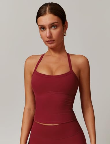 Image of QBGJTD Womens Longline Sports Bras Cross Back Active Gym Yoga Padded Workout Crop Tank Top with Built in Bra