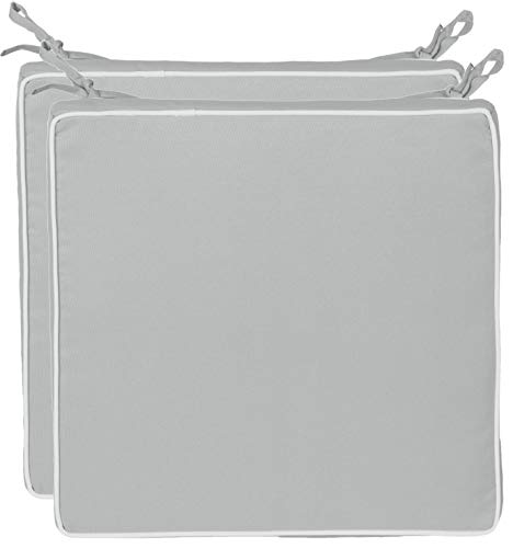 Brandsseller Set de 2 Cojines de asiento 40x40x4 cm – Cojine para silla repelente al Agua y las Manchas con Cintas de Sujeción y Ribete – interior y exterior – Cocina,Terraza, Jardín – Gris Claro