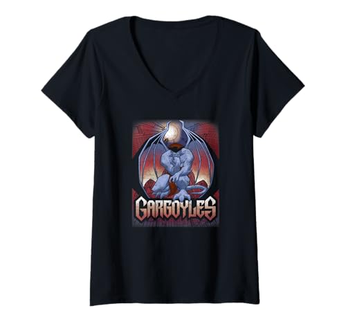 Gargoyles Goliath Disney t-shirt col V femme coton haut geek vetement motif skyscraper