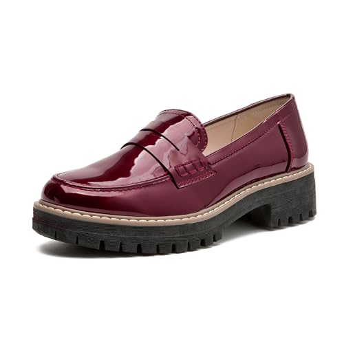 Image of Womens Loafers Comfortable Platform Penny Loafer Chunky Heel Business Casual Dress Shoes Fashion Patent Leather Women's Loafers & Slip-ons