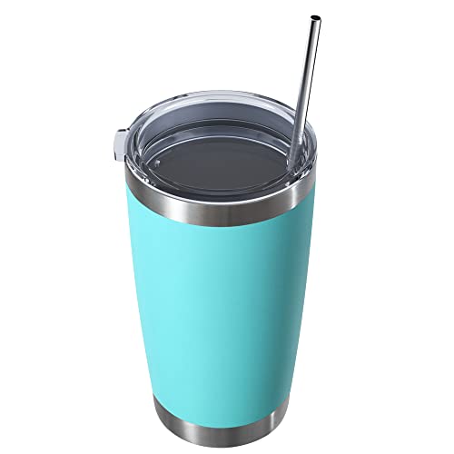 MUCHENGHY 20oz Tumbler Double Wall Stainless Steel Vacuum Insulated Travel Mug with Lid, Insulated Coffee Cup Travel Mug, 1 Straws,2 brush (Mint Green, 1)