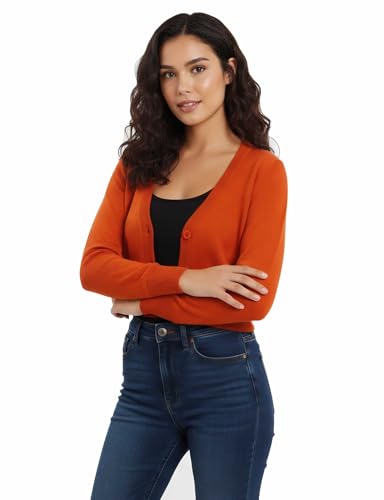 Image of Allsense Women's Cropped Bolero Shrug Cardigan | 3 /4 Sleeve, Button Down, Lightweight Knit Sweater