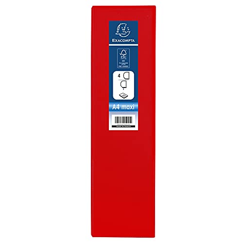 Exacompta 51845RE Präsentationsringbuch KreaCover aus blickdichtem Kunststoff für DIN A4, 4-D Ring Mechanik 60 mm, Rücken 90 mm, rot ideal für Schule und Büro Ringhefter Ringordner Ringbuchordner