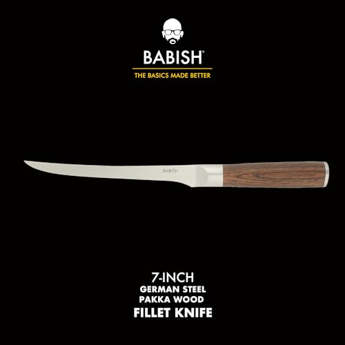 Image of Babish 1.4116 German Stainless Steel Boning & Fillet Knife with Dark Pakka Wood Handle - 6-Inch Full-Tang Flexible Kitchen Knife for Meat, Poultry, Fish & Precision Butchering