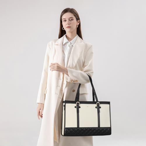 Keyli 3pcs Laptop Bag for Women,15.6 Inch Canvas+Leather Laptop Tote Bag Work Bags Large Capacity Business Computer Briefcase Casual College Shoulder Handbag Crossbody Purse for Travel Office Khaki - image 2