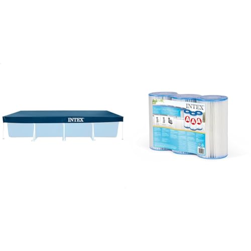 Intex - 28039 - Bâche Protection pour Piscine Rectangulaire Tubulaire 4M50 X 2M20 & Lot de 3 Cartouches de Filtration A