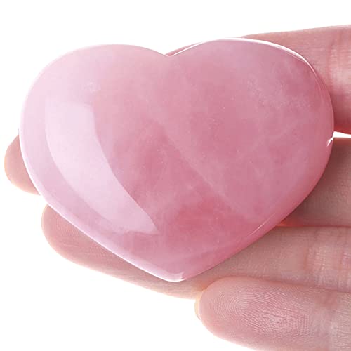 XIANVXI 1.8' Cristal de cuarzo rosa corazón grande cristal curativo corazón rosa amor cristal piedra San Valentín regalos naturales reiki gema palma preocupaciones piedras para aliviar la ansiedad