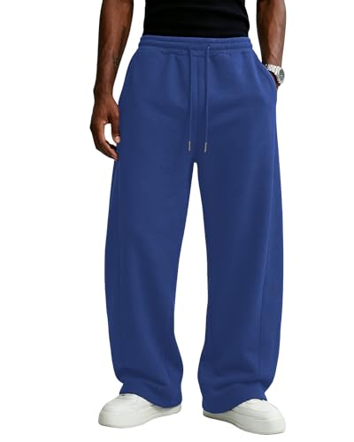 Image of Wangdo Men's Baggy Sweatpants Wide Leg Lounge Cotton Jogging Pants Casual Elastic Waist Joggers with Pockets