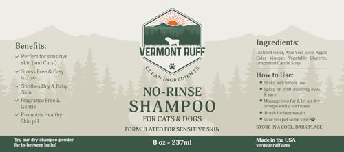 Image of Waterless Shampoo for Cats & Dogs - Unscented, No-Rinse Formula for Ultra-Sensitive Skin - Gentle, Soothing & Moisturizing