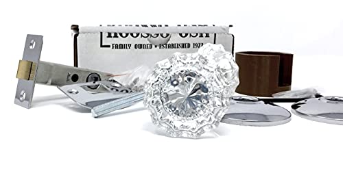 Rousso's Reproductions Glass Passage Door Knob Set 1919-Pb1-Sparking Crystal With Polished Chrome #TOP4