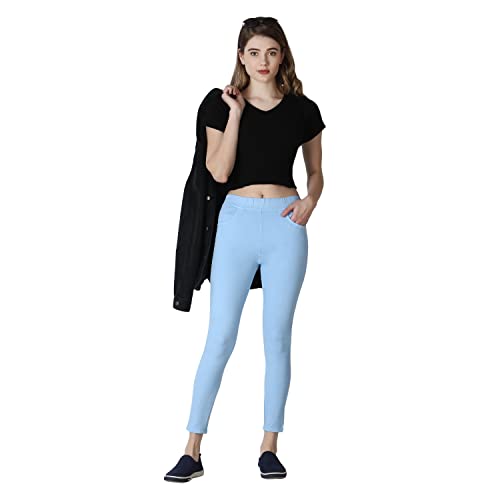 Image of 4Flies Women's Denim Lycra Jeggings - Stretchable Slim Fit Ankle-Length Pants for Casual, Office & Travel Wear - Stylish & Comfortable
