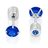HSP ピアス レディース サージカルステンレス メンズ 立爪ジュエル キュービックジルコニア ネジ式 リバーシブル 両耳用 男女兼用 タンザナイト/5mm