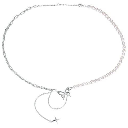 Collar de perlas de agua dulce genuinas y cadena de plata de ley para niños
