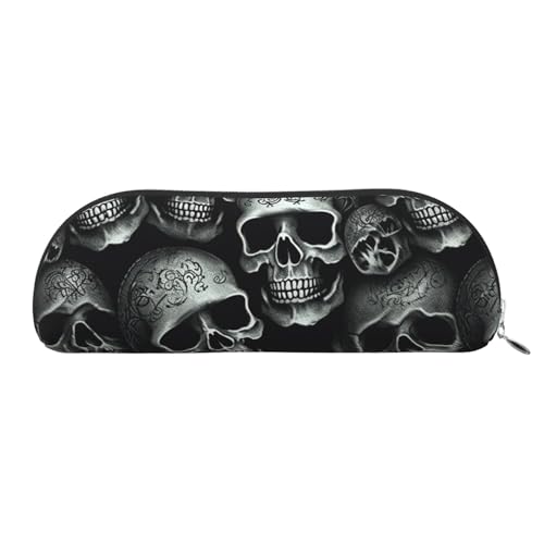 SDTYKHJ 筆箱 ブラック スカル ビッグペンシルバッグ ポータブル コインポーチ 美的コスメバッグ レザー メイクバッグ, シルバー, One Size