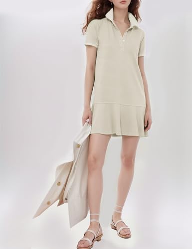 Image of Flygo Womens Polo Dress Summer Short Sleeve Ruffle T Shirt Dress