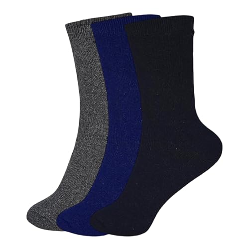 ShopMCR Kids Thermal Walking Socks Girls Boys Teen Winter Thermal Cosy Ski Hiking Warm Thick Cushion Boot Socks 4 yrs to 14 yrs (4-6, Plain 3Pairs)